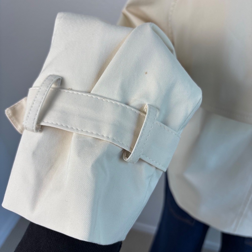 ATTENTIF PARIS Cropped Double Breasted Trench Jacket Beige, Size M, Cotton Blend - Picture 13 of 16